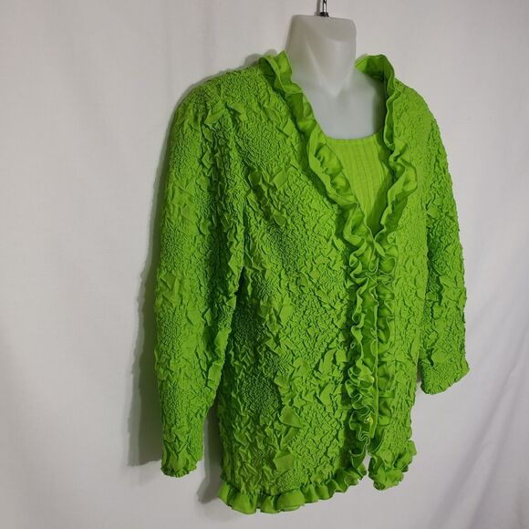 Great Cavalier St. Paul Womens Blouse Shell 2 Piece Large Green Button Ruffle - Picture 8 of 12